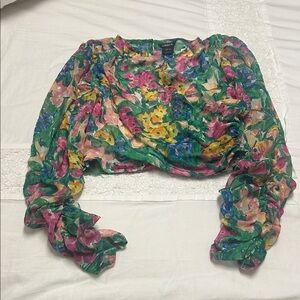 Floral Women's Blouse - Green, Pink, Yellow